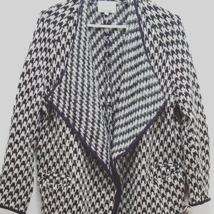 Houndstooth knit cardigan coat